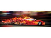 Vliesová fototapeta Dimex Červené auto v plamenech M-215 | 330x110 cm Fototapety vliesové