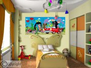 Vliesová fototapeta Krtek a auto FTDNH-5374 | 202x90 cm Fototapety pro děti