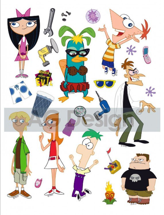 Dětské samolepky na zeď - Samolepicí dekorace Phinias a Ferb DK-0868, 85x65 cm Samolepicí dekorace Phinias a Ferb DK-0868, 85x65 cm - Dětské samolepky na zeď