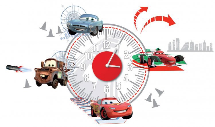 Dekorace hodiny Cars D70103, rozměry 25 x 70 cm