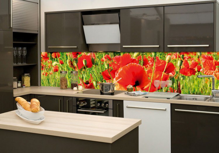 Fototapeta na kuchyňskou linku Červené vlčí máky KI-260-028, 260x60 cm Fototapeta na kuchyňskou linku Červené vlčí máky KI-260-028, 260x60 cm