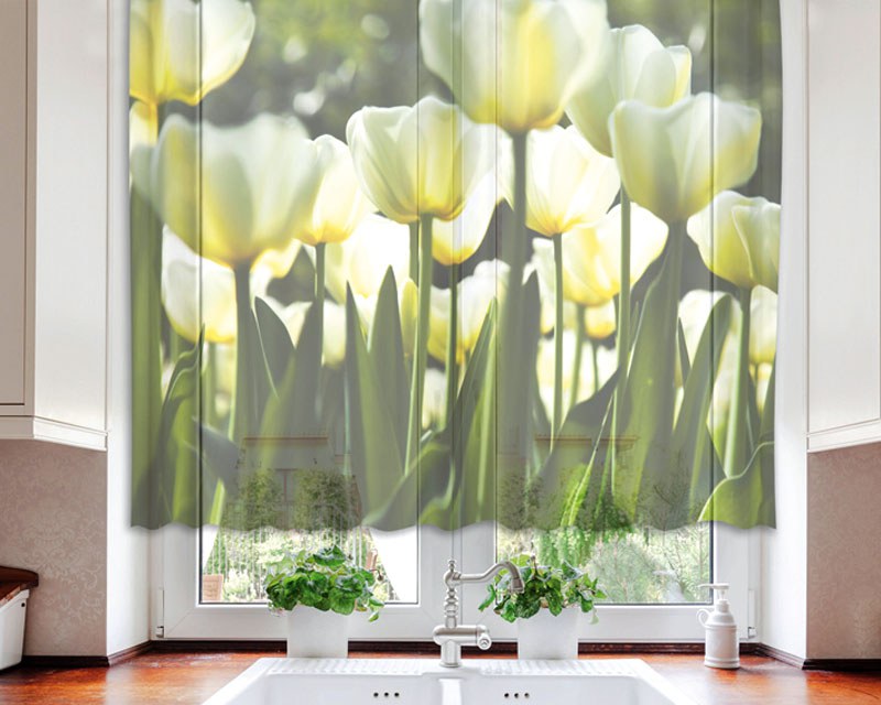 Záclona White Tulips VO-140-012, 140x120 cm - Záclony