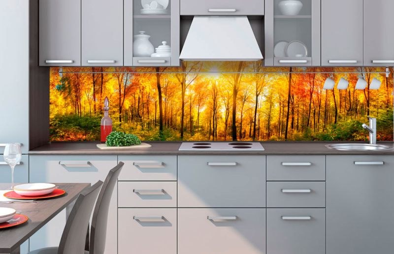 Samolepící fototapety - Na kuchyňskou linku - Samolepicí fototapeta do kuchyně - Slunečný les KI-260-084 | 260x60 cm Samolepicí fototapeta do kuchyně - Slunečný les KI-260-084 | 260x60 cm - Na kuchyňskou linku