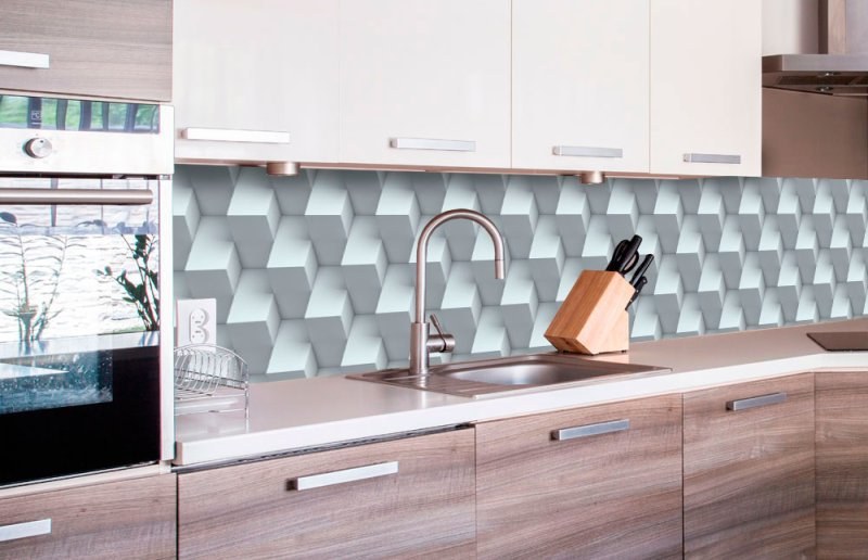 Samolepící fototapety - Na kuchyňskou linku - Samolepicí fototapeta do kuchyně - 3D krychlová zeď KI-260-096 | 260x60 cm Samolepicí fototapeta do kuchyně - 3D krychlová zeď KI-260-096 | 260x60 cm - Na kuchyňskou linku