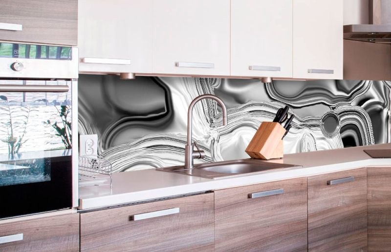 Samolepicí fototapeta do kuchyně - Kapalné chromové stříbro KI-260-101 | 260x60 cm - Na kuchyňskou linku