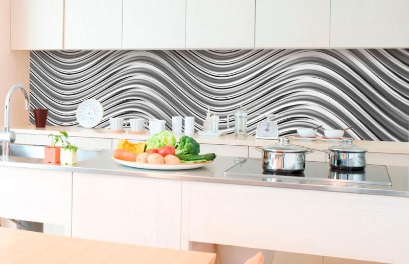 Samolepicí fototapeta do kuchyně - Stříbrné vlny KI-350-103 | 350x60 cm - Na kuchyňskou linku