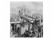 Vliesové fototapety na zeď Letadlo nad městem | MS-3-0006 | 225x250 cm