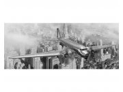 Panoramatické vliesové fototapety na zeď Letadlo nad městem | MP-2-0006 | 375x150 cm Fototapety vliesové