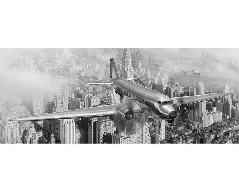 Panoramatické vliesové fototapety na zeď Letadlo nad městem | MP-2-0006 | 375x150 cm - Fototapety vliesové