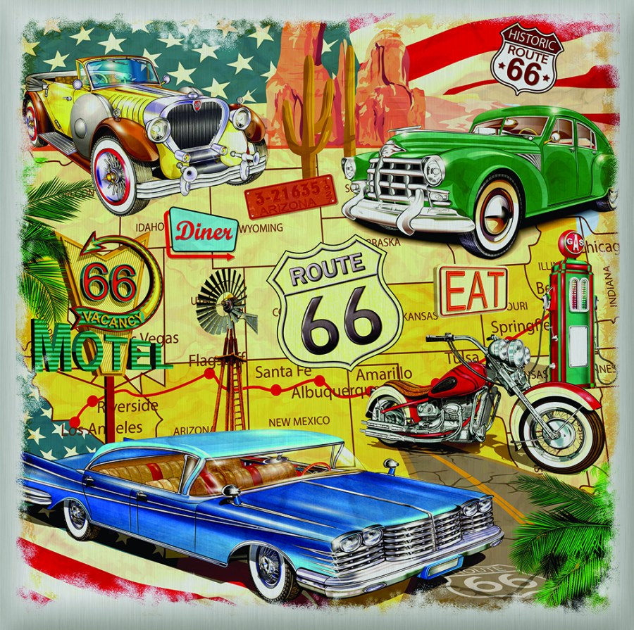 Samolepicí dekorace Route 66 auta SS-3850, 30x30 cm - Samolepící dekorace na zeď