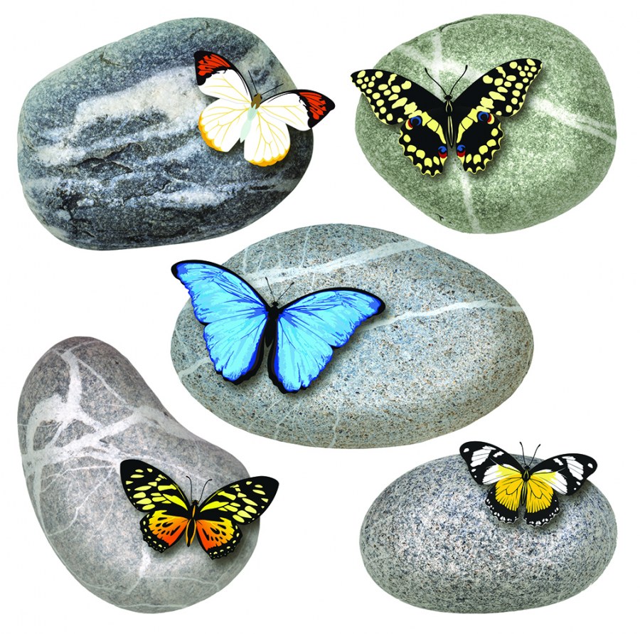 Samolepicí dekorace Motýli na kamenech SS-3853, 30x30 cm - Samolepící dekorace na zeď