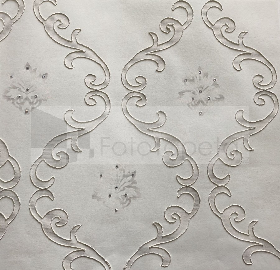 Luxusní tapeta Clara krémová vyšívaný ornament s krystaly 6602 - Tapety Brilliant