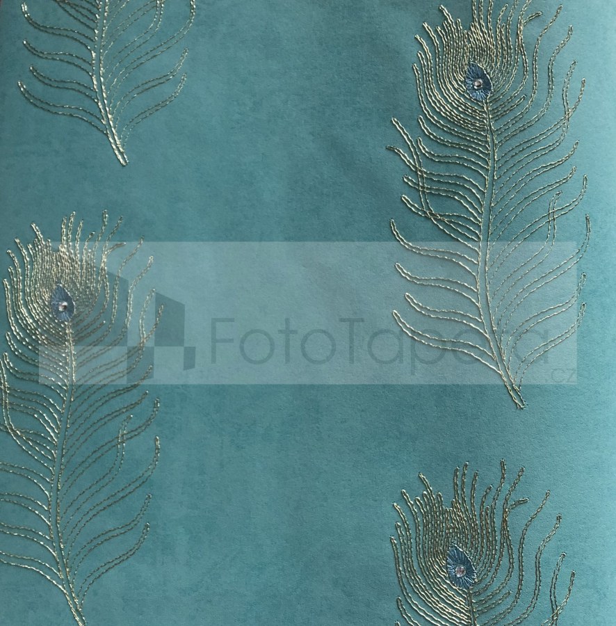 Luxusní tapeta Peacock tyrkysová zlaté paví oka 6633 - Tapety Brilliant
