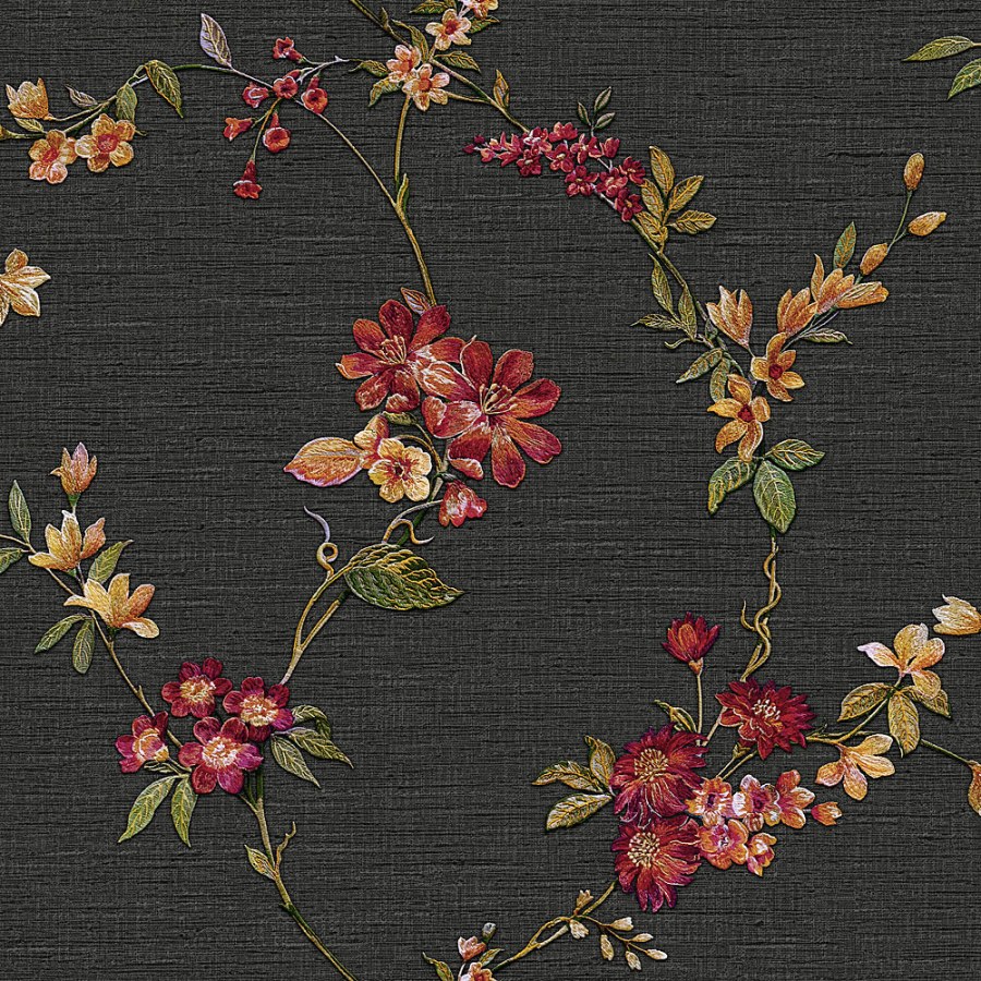 Luxusní černá vliesová tapeta s květinovým vzorem FT221214 | Lepidlo zdarma - Tapety Fabric Touch