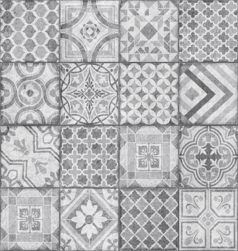 Vinylová tapeta Ceramics šedý patchwork 270-0177 | šíře 67,5 cm - Tapety skladem