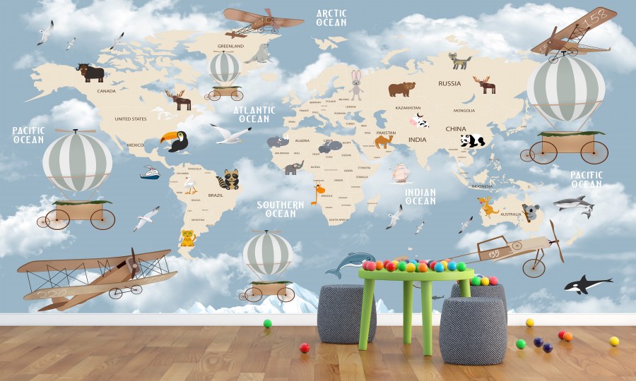 Dětská tapeta world map | Lepidlo zdarma - Fototapety na Vaše přání