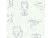 Zelená dětská tapeta balony a vzducholodě JR3001 | Lepidlo zdarma
