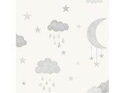 Sivo-bijela dječja tapeta sa zvijezdama i oblacima JS2211 | Ljepilo besplatno Grandeco
