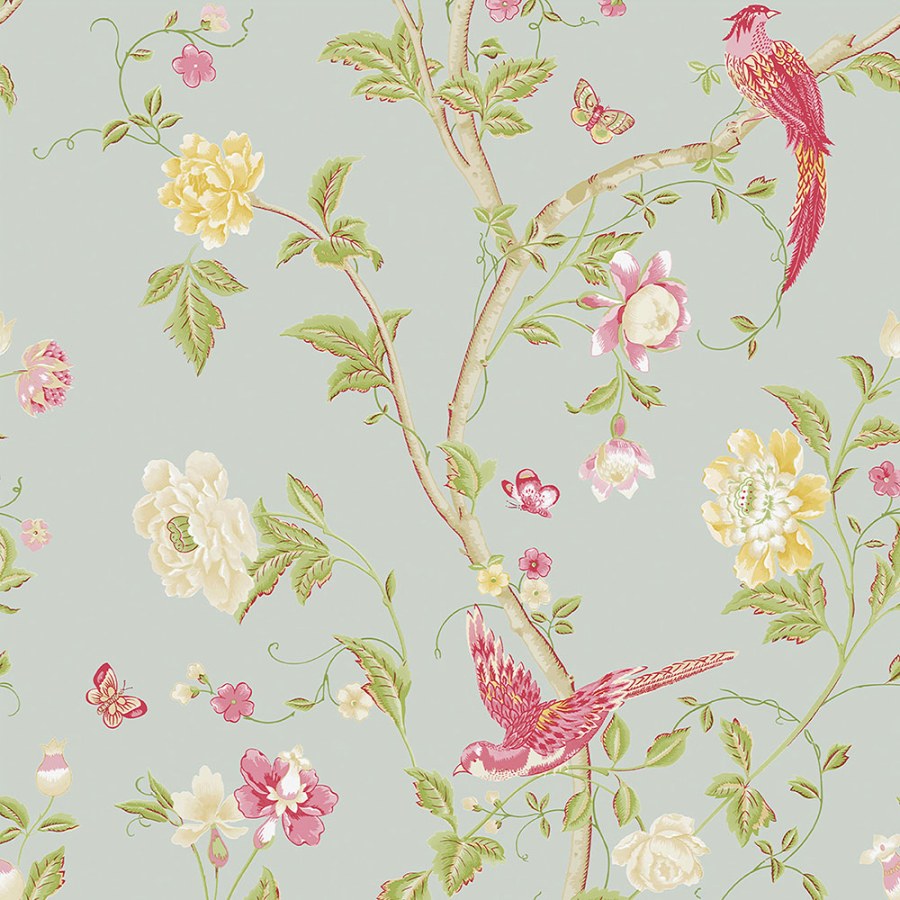 Vliesová tapeta na zeď s růžovými květinami a ptáčky 113392 | Lepidlo zdarma - Tapety Laura Ashley