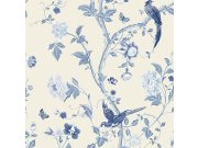 Vliesová tapeta na zeď s modrými květinami a ptáčky 113390 | Lepidlo zdarma