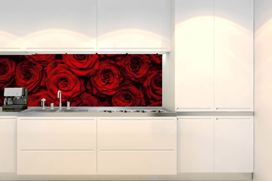 Samolepicí fototapeta do kuchyně KI-180-132 Rudé růže | 180 x 60 cm - Na kuchyňskou linku