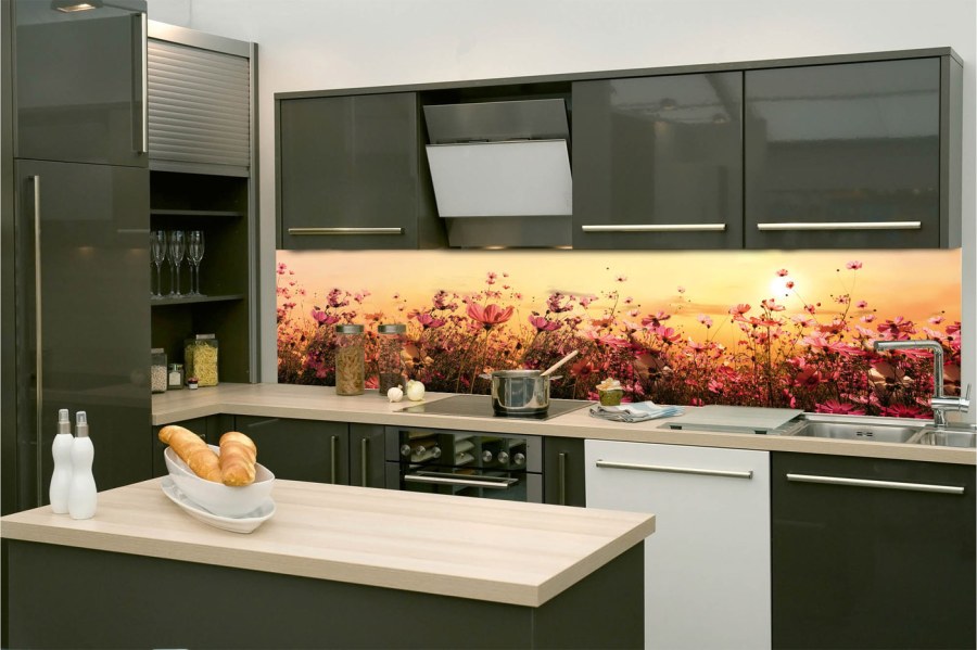 Samolepicí fototapeta do kuchyně KI-260-130 Květinové pole | 260 x 60 cm - Na kuchyňskou linku