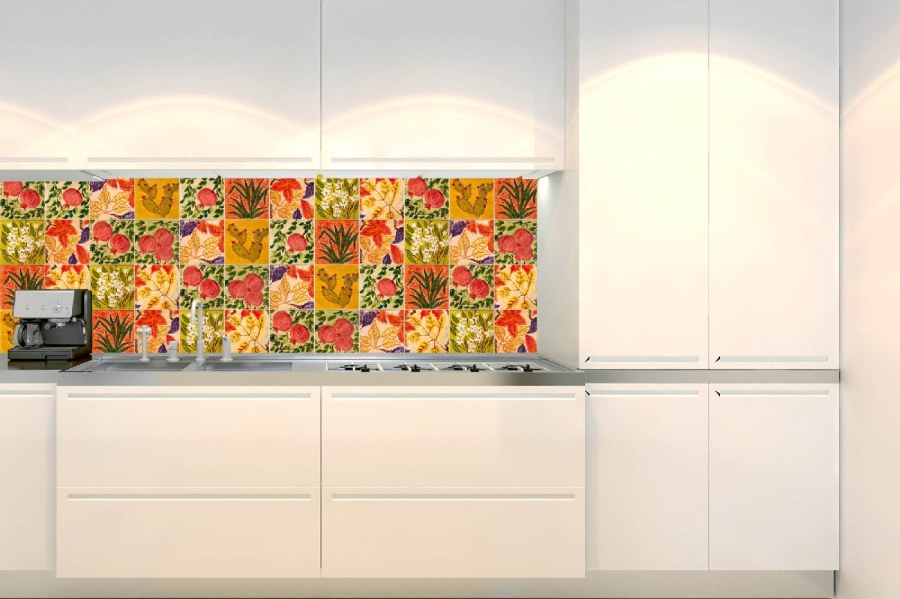 Samolepicí fototapeta do kuchyně KI-180-166 Malované kachličky | 180 x 60 cm - Na kuchyňskou linku