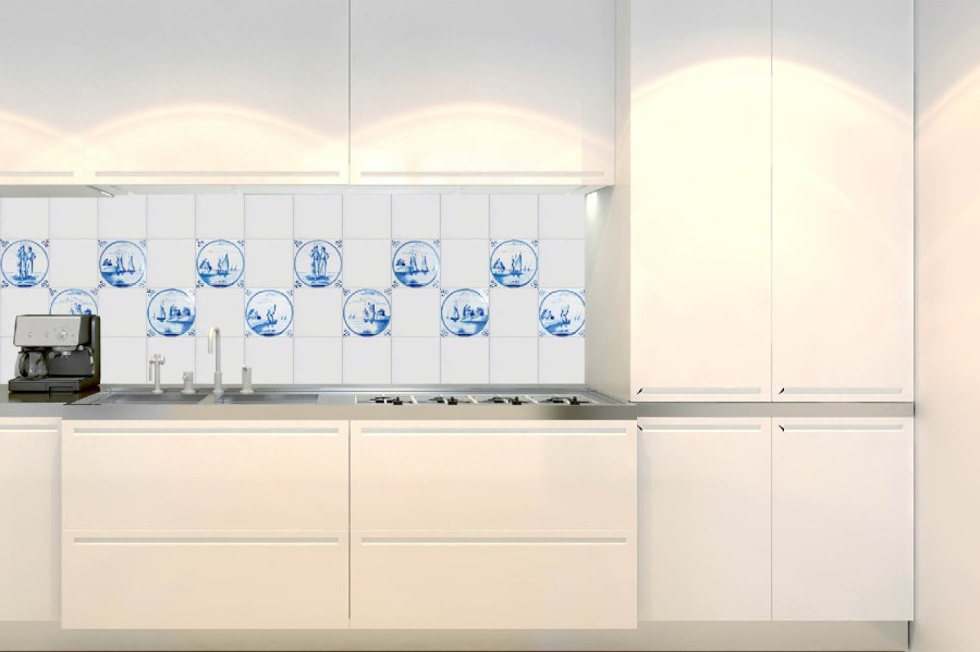 Samolepicí fototapeta do kuchyně KI-180-167 Modré kachličky | 180 x 60 cm - Na kuchyňskou linku