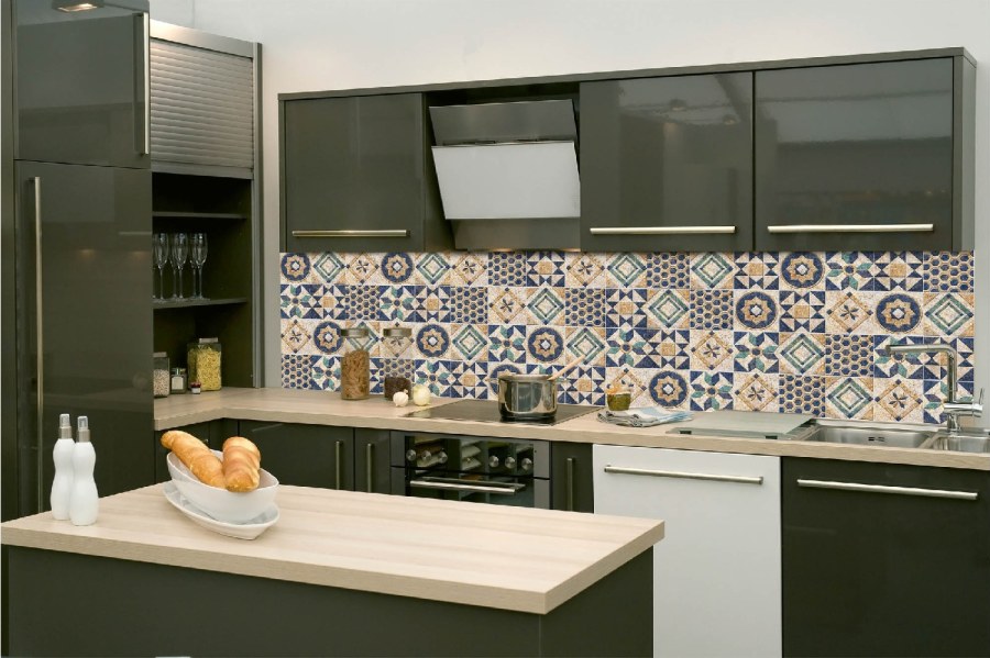 Samolepicí fototapeta do kuchyně KI-260-165 Modré kachličky | 260 x 60 cm - Na kuchyňskou linku