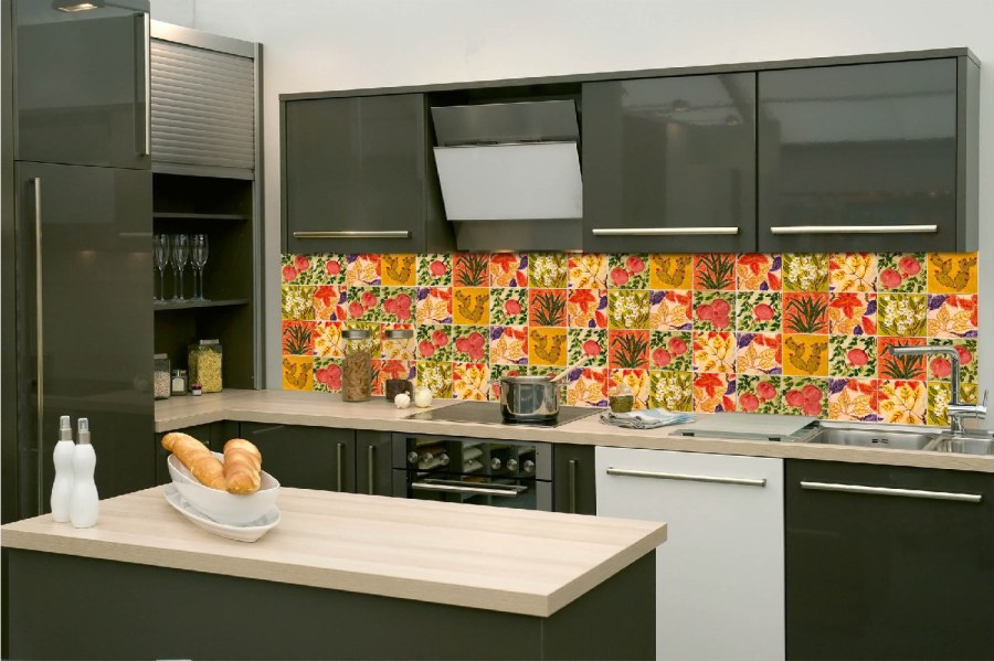 Samolepicí fototapeta do kuchyně KI-260-166 Malované kachličky | 260 x 60 cm - Na kuchyňskou linku