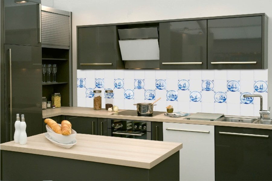 Samolepicí fototapeta do kuchyně KI-260-167 Modré kachličky | 260 x 60 cm - Na kuchyňskou linku
