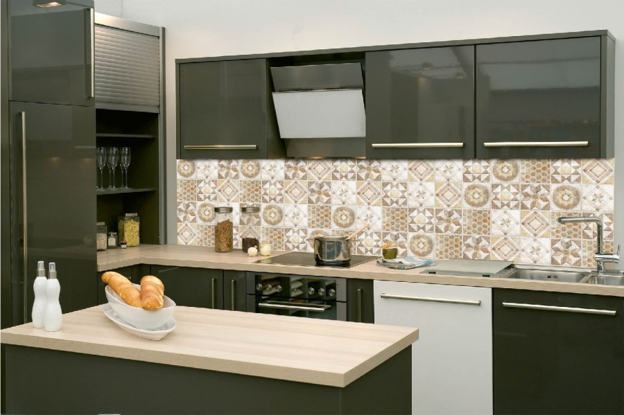 Samolepicí fototapeta do kuchyně KI-260-168 Béžové kachličky | 260 x 60 cm - Na kuchyňskou linku
