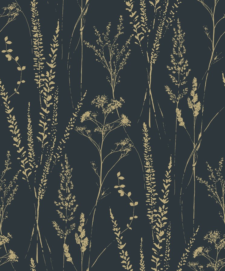 Černo-zlatá vliesová tapeta s trávami A64203 | Lepidlo zdrama - Tapety Vavex 2025