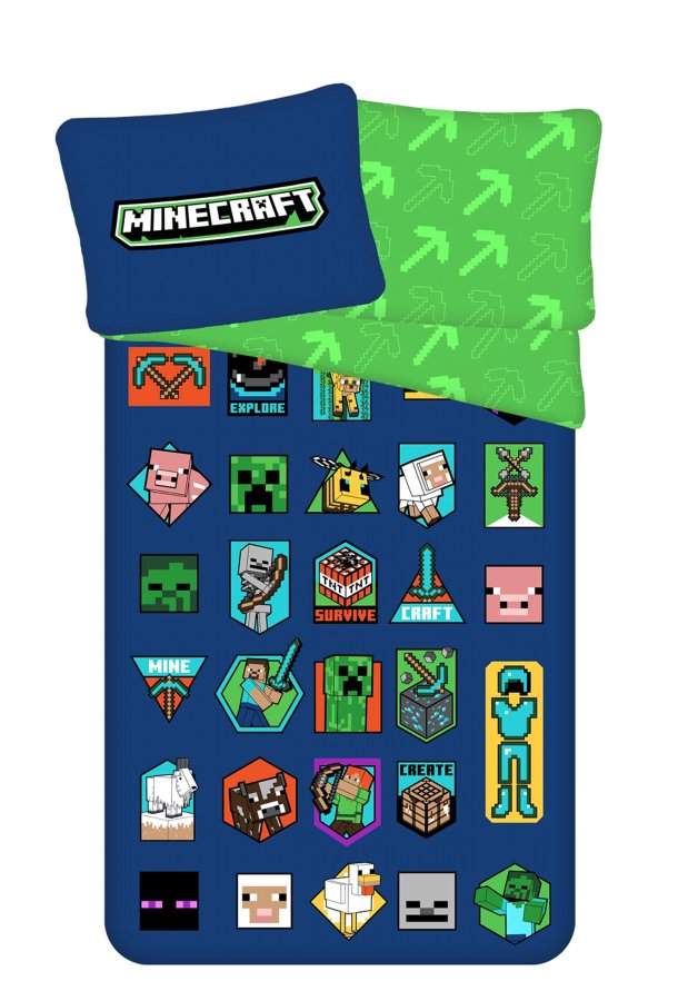 Povlečení bavlna Minecraft Badges 140x200, 70x90 cm - Povlečení Minecraft