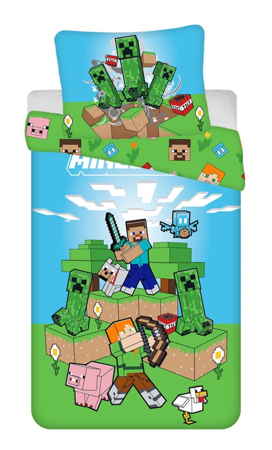 Povlečení bavlna Minecraft Outdoor Mobs 140x200, 70x90 cm - Povlečení Minecraft