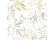 Bílá vliesová tapeta s listy bambusu, RE25190, Reflect, Decoprint
