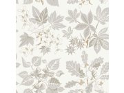 Vliesová tapeta na zeď, šedo-béžová, listy, 5833, Nordic Folk, Borastapeter