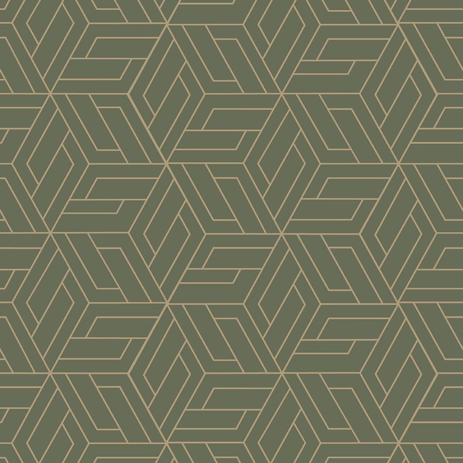 Zeleno-zlatá geometrická vliesová tapeta na zeď, A67303, Vavex 2026 - Vliesové tapety