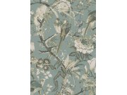 Vliesová tapeta na zeď, tyrkysovo-zlatá, ptáci, květiny, větvičky, 127910, Arboretum, Graham Brown Premium