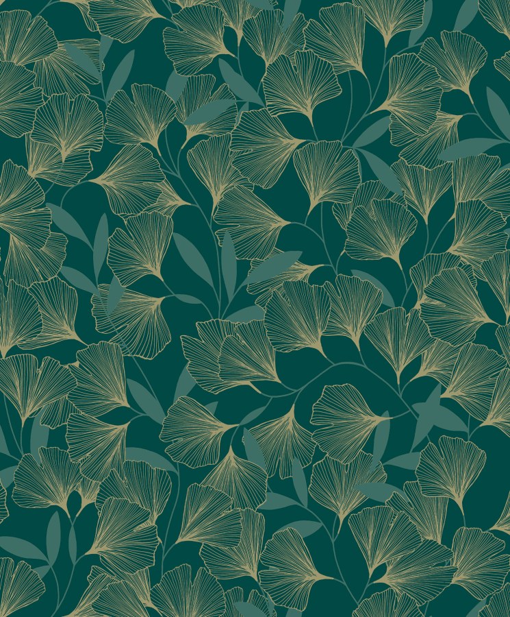 Zeleno-zlatá vliesová tapeta na zeď, listy ginkga,  A64403, Vavex 2025