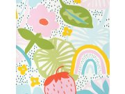 Dětská tapeta s listy, květinami, jahodami 220771, Doodleedo, BN Walls