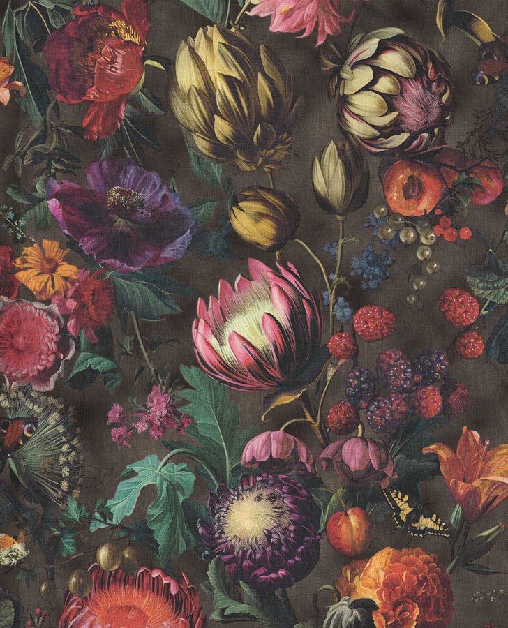 Vliesová tapeta na zeď, černá, květiny, plody, motýli, 351236, Magnifique, Eijffinger - Vliesové tapety