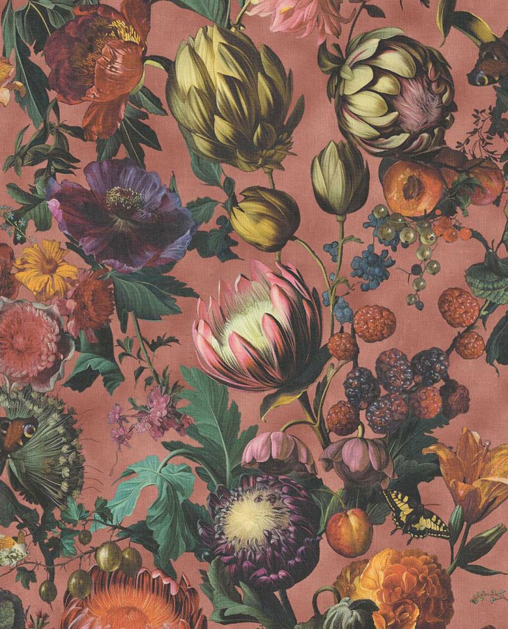 Tapety Yara - Tapety dle materiálu - Vliesové tapety - Vliesová tapeta na zeď, červená, květiny, plody, motýli, 351233, Magnifique, Eijffinger Vliesová tapeta na zeď, červená, květiny, plody, motýli, 351233, Magnifique, Eijffinger - Vliesové tapety