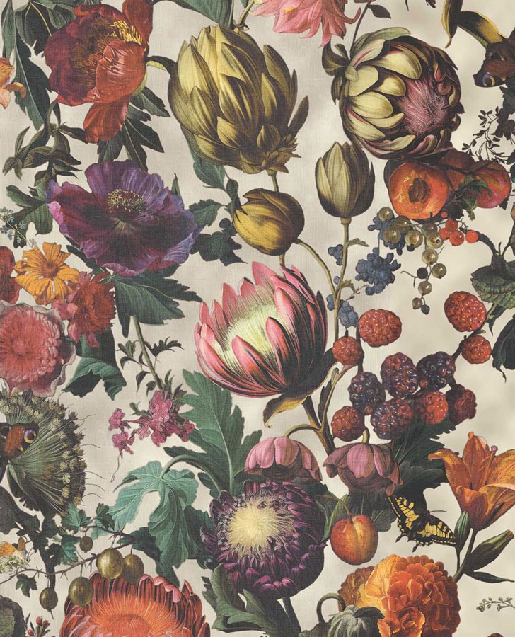 Vliesová tapeta na zeď, béžová, květiny, plody, motýli, 351230, Magnifique, Eijffinger - Vliesové tapety