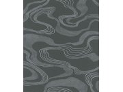 Vliesová tapeta na zeď, černo-stříbrná, látková textura, vlnky, 34537, Kumano, Marburg