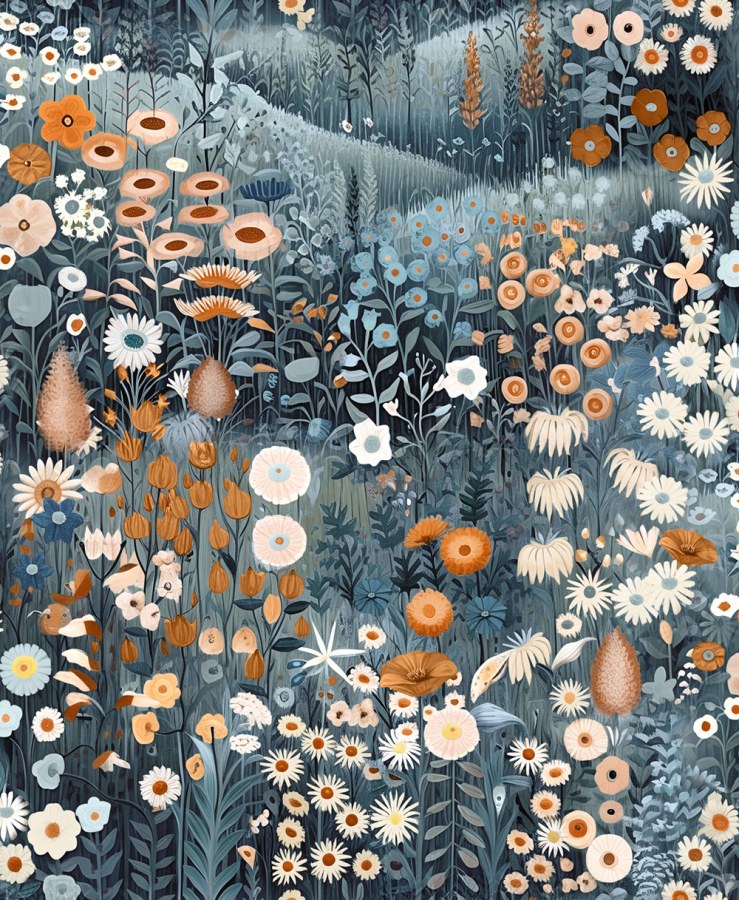 Vliesová tapeta na zeď, tyrkysová, rozkvetlá louka, 127927, Arboretum, Graham Brown Premium - Vliesové tapety