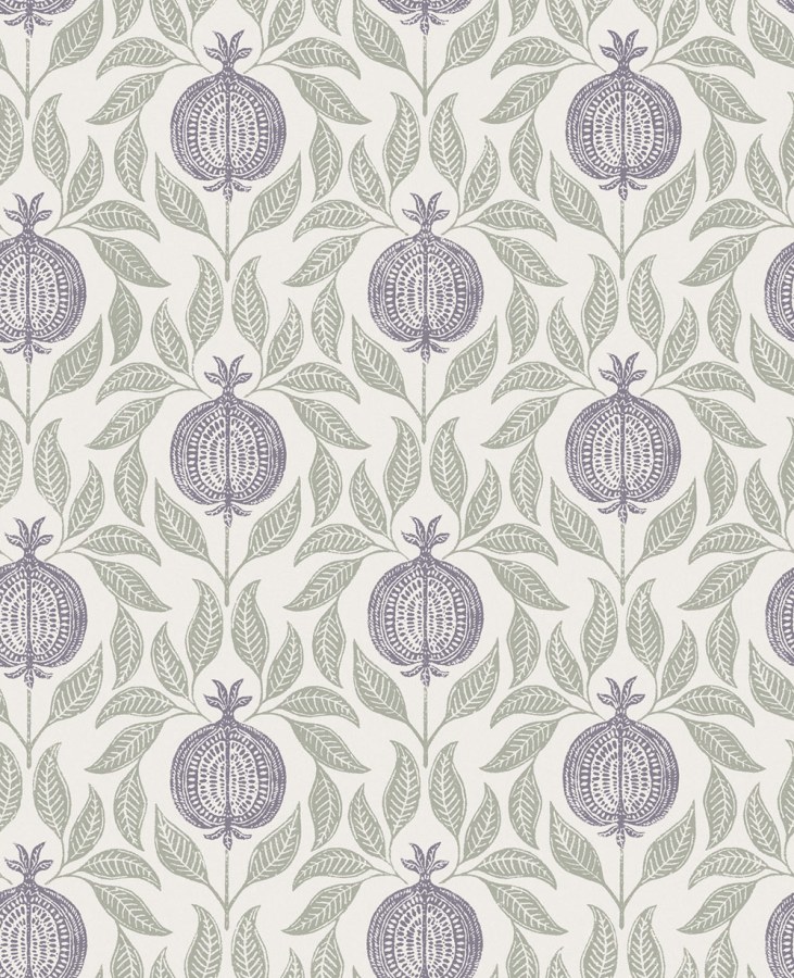 Vliesová tapeta na zeď, zeleno-fialová, listy, granátová jablka, 130288, Concerto, Graham Brown Premium - Vliesové tapety