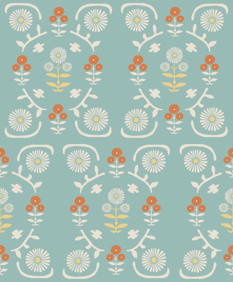 Vliesová tapeta na zeď,  modrá, květiny, 5821, Nordic Folk, Borastapeter