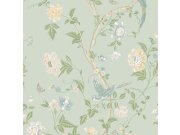 Vliesová tapeta na zeď, modro-zelená, květiny, ptáčci, 121407, Laura Ashley 3, Laura Ashley Signature