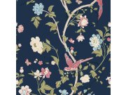 Vliesová tapeta na zeď, modrá, květiny, motýli a ptáci, 120134, Laura Ashley 3, Laura Ashley Signature